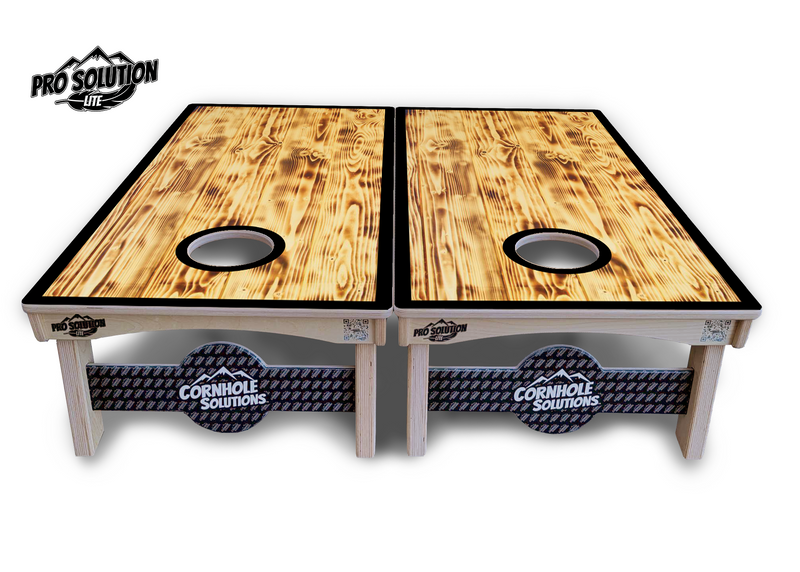 Pro Solution Lite - Burnt Wood w/Black Border - Professional Tournament Cornhole Boards 3/4" Baltic Birch - Zero Bounce Zero Movement Vertical Interlocking Braces for Extra Weight & Stability +Double Thick Legs +Airmail Blocker