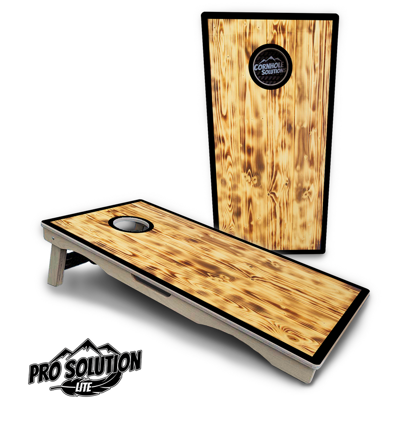 Pro Solution Lite - Burnt Wood w/Black Border - Professional Tournament Cornhole Boards 3/4" Baltic Birch - Zero Bounce Zero Movement Vertical Interlocking Braces for Extra Weight & Stability +Double Thick Legs +Airmail Blocker