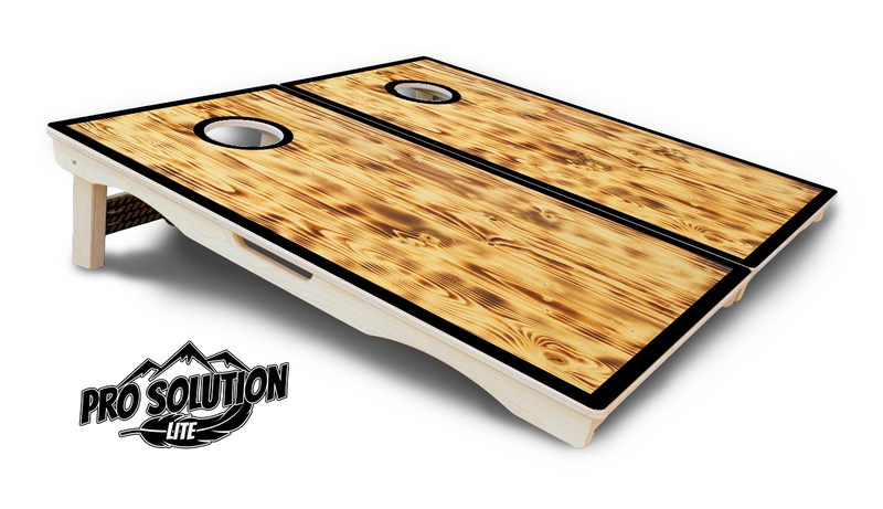 Pro Solution Lite - Burnt Wood w/Black Border - Professional Tournament Cornhole Boards 3/4" Baltic Birch - Zero Bounce Zero Movement Vertical Interlocking Braces for Extra Weight & Stability +Double Thick Legs +Airmail Blocker