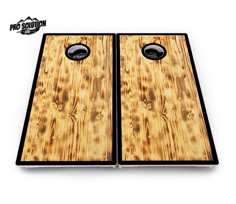 Pro Solution Lite - Burnt Wood w/Black Border - Professional Tournament Cornhole Boards 3/4" Baltic Birch - Zero Bounce Zero Movement Vertical Interlocking Braces for Extra Weight & Stability +Double Thick Legs +Airmail Blocker