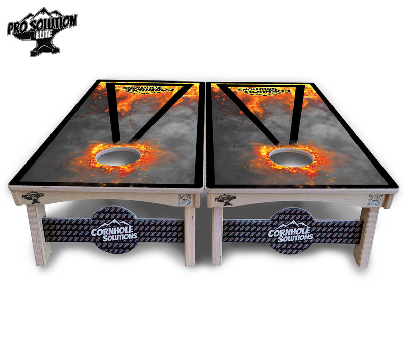 Pro Solution Elite - Fire Triangle CS Logo - Professional Tournament Cornhole Boards 3/4" Baltic Birch - Zero Bounce Zero Movement Vertical Interlocking Braces for Extra Weight & Stability +Double Thick Legs +Airmail Blocker