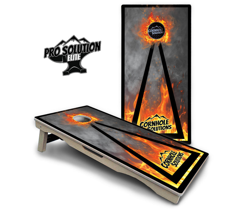 Pro Solution Elite - Fire Triangle CS Logo - Professional Tournament Cornhole Boards 3/4" Baltic Birch - Zero Bounce Zero Movement Vertical Interlocking Braces for Extra Weight & Stability +Double Thick Legs +Airmail Blocker