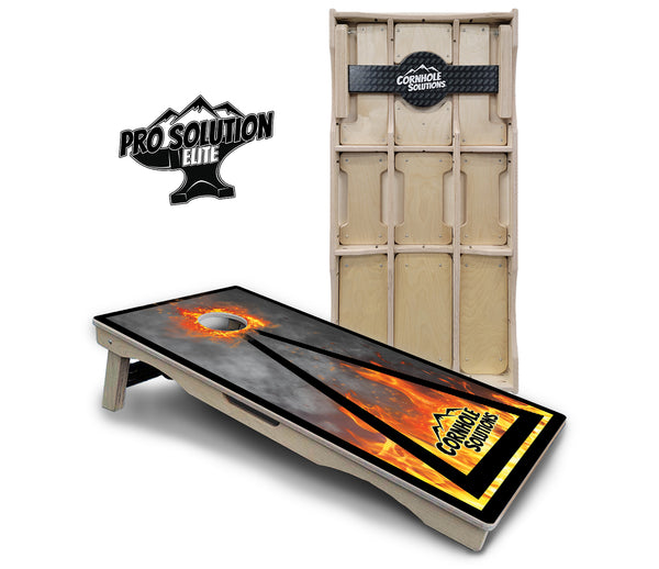 Pro Solution Elite - Fire Triangle CS Logo - Professional Tournament Cornhole Boards 3/4" Baltic Birch - Zero Bounce Zero Movement Vertical Interlocking Braces for Extra Weight & Stability +Double Thick Legs +Airmail Blocker