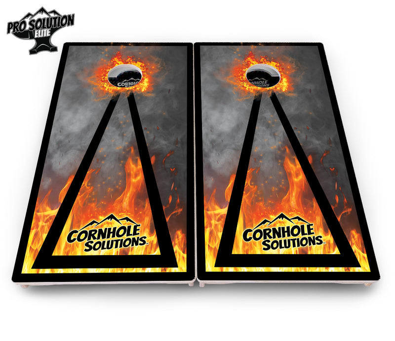 Pro Solution Elite - Fire Triangle CS Logo - Professional Tournament Cornhole Boards 3/4" Baltic Birch - Zero Bounce Zero Movement Vertical Interlocking Braces for Extra Weight & Stability +Double Thick Legs +Airmail Blocker