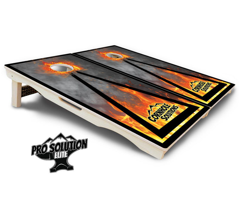 Pro Solution Elite - Fire Triangle CS Logo - Professional Tournament Cornhole Boards 3/4" Baltic Birch - Zero Bounce Zero Movement Vertical Interlocking Braces for Extra Weight & Stability +Double Thick Legs +Airmail Blocker