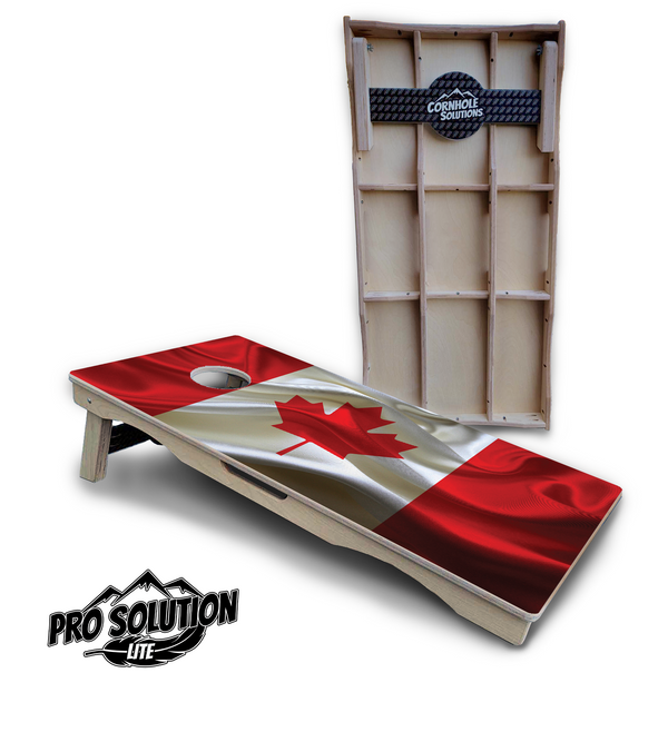 Pro Solution Lite - Wavy Canadian Flag - Professional Tournament Cornhole Boards 3/4" Baltic Birch - Zero Bounce Zero Movement Vertical Interlocking Braces for Extra Weight & Stability +Double Thick Legs +Airmail Blocker