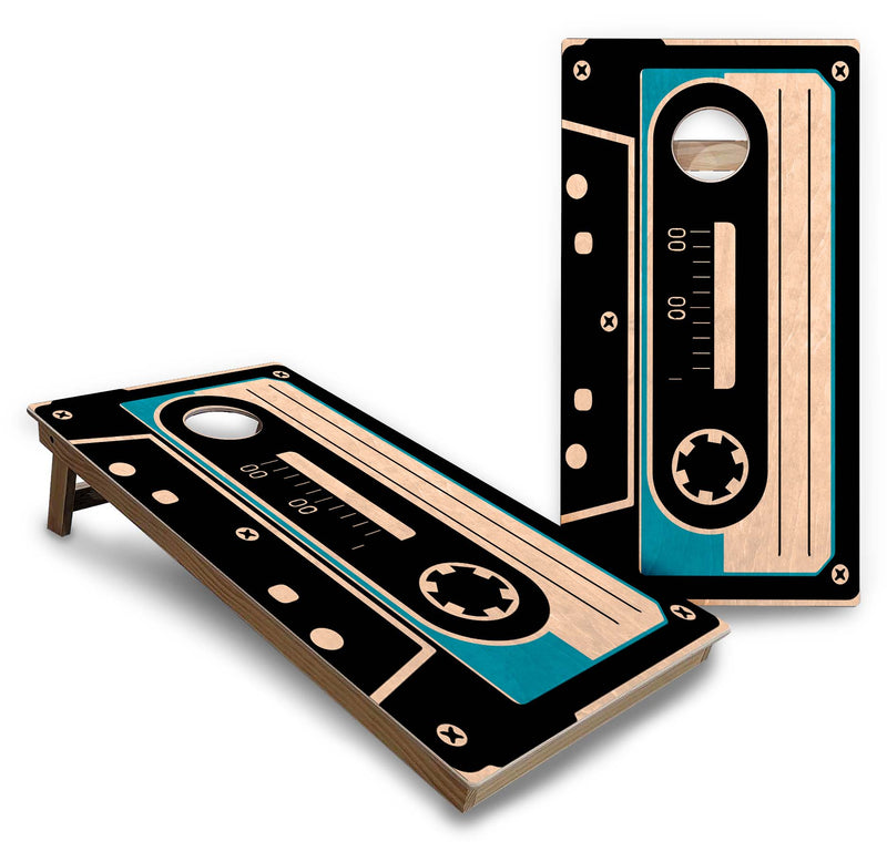Backyard Solution Boards - Cassette Tape - Regulation 2'x4' Boards - 15mm Baltic Birch Tops - Solid Wood Frames + Folding Legs w/Brace + (1) Support Brace + UV Direct Print + UV Clear Coat