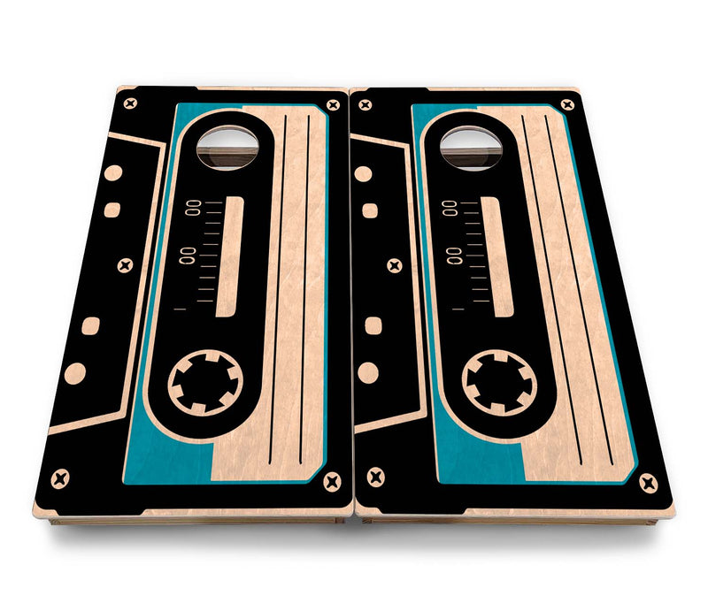 Backyard Solution Boards - Cassette Tape - Regulation 2'x4' Boards - 15mm Baltic Birch Tops - Solid Wood Frames + Folding Legs w/Brace + (1) Support Brace + UV Direct Print + UV Clear Coat
