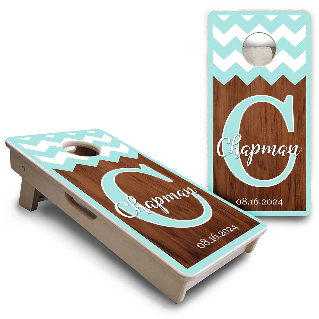 Mint Chevron - Mini or Vacation Size Cornhole Boards