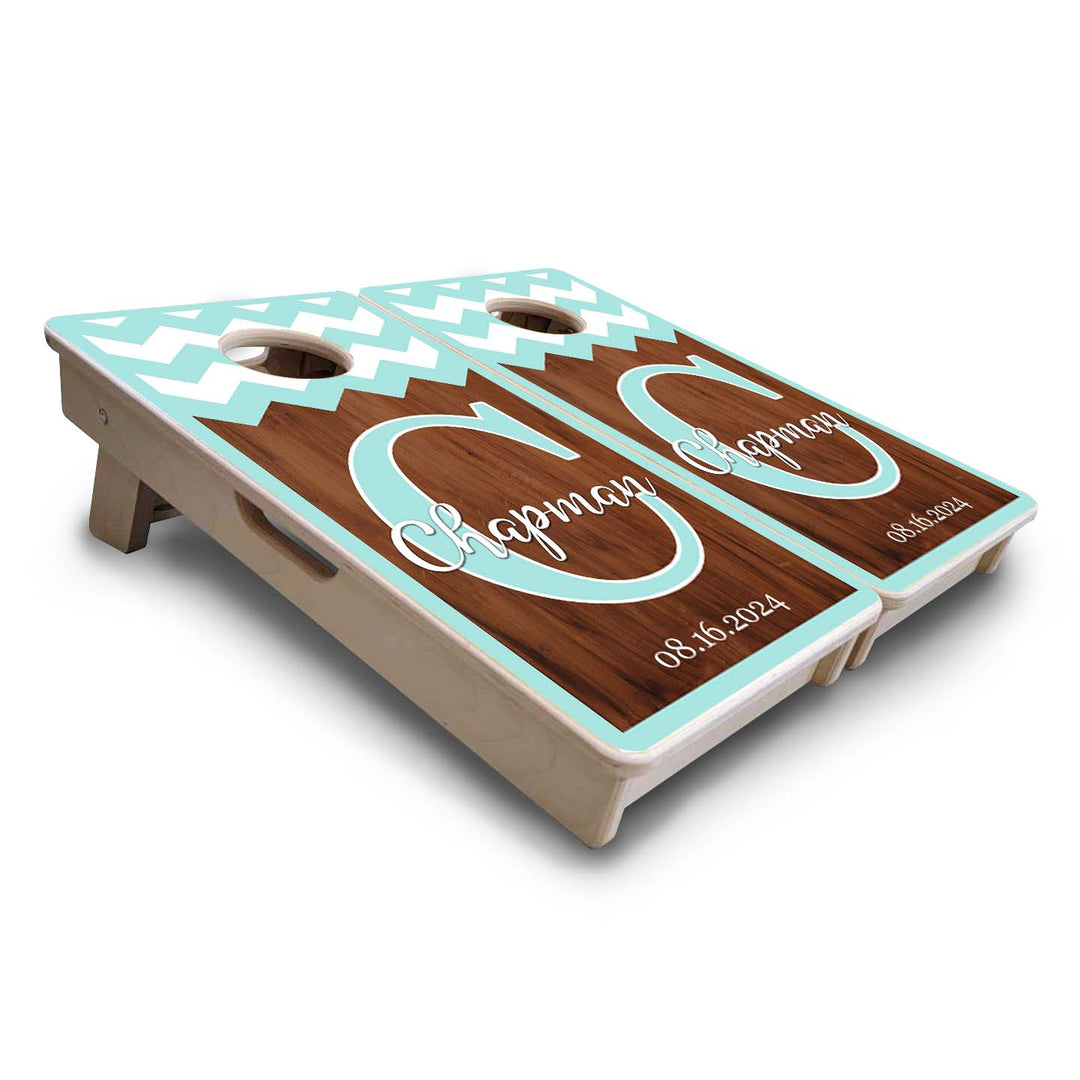Mint Chevron - Mini or Vacation Size Cornhole Boards