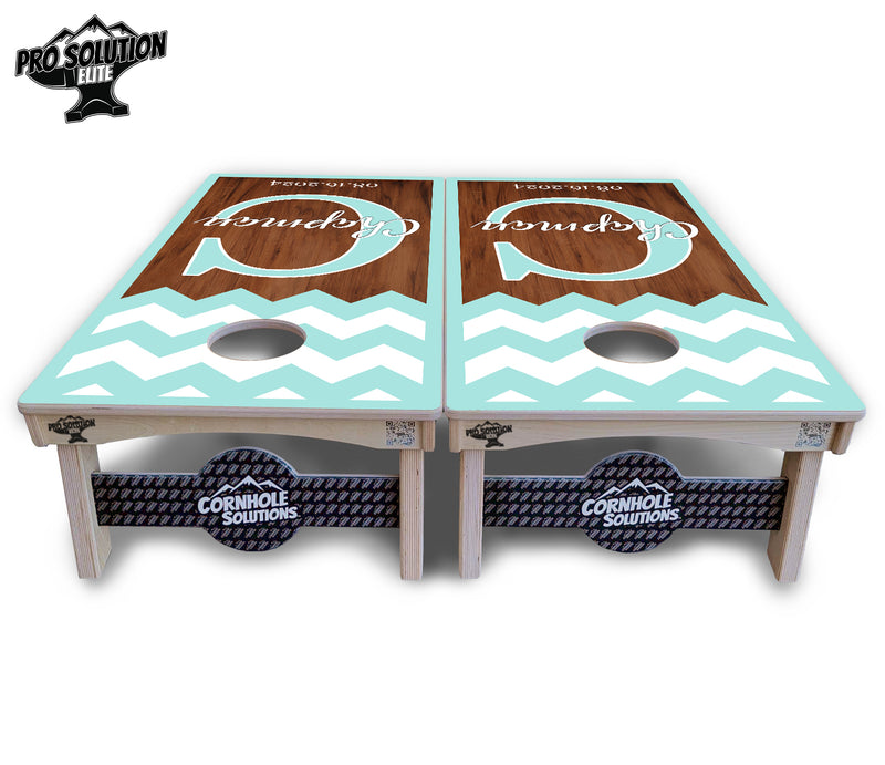 Pro Solution Elite - Mint Chevron - Professional Tournament Cornhole Boards 3/4" Baltic Birch - Zero Bounce Zero Movement Vertical Interlocking Braces for Extra Weight & Stability +Double Thick Legs +Airmail Blocker