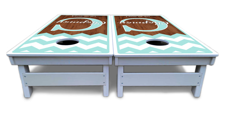 Mint Chevron Cornhole Boards - All Weather Series