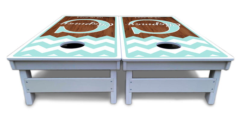 Waterproof - Mint Chevron - All Weather Boards "Outdoor Solution" 18mm(3/4")Direct UV Printed - Regulation 2' by 4' Cornhole Boards (Set of 2 Boards) Double Thick Legs, with Leg Brace & Dual Support Braces!