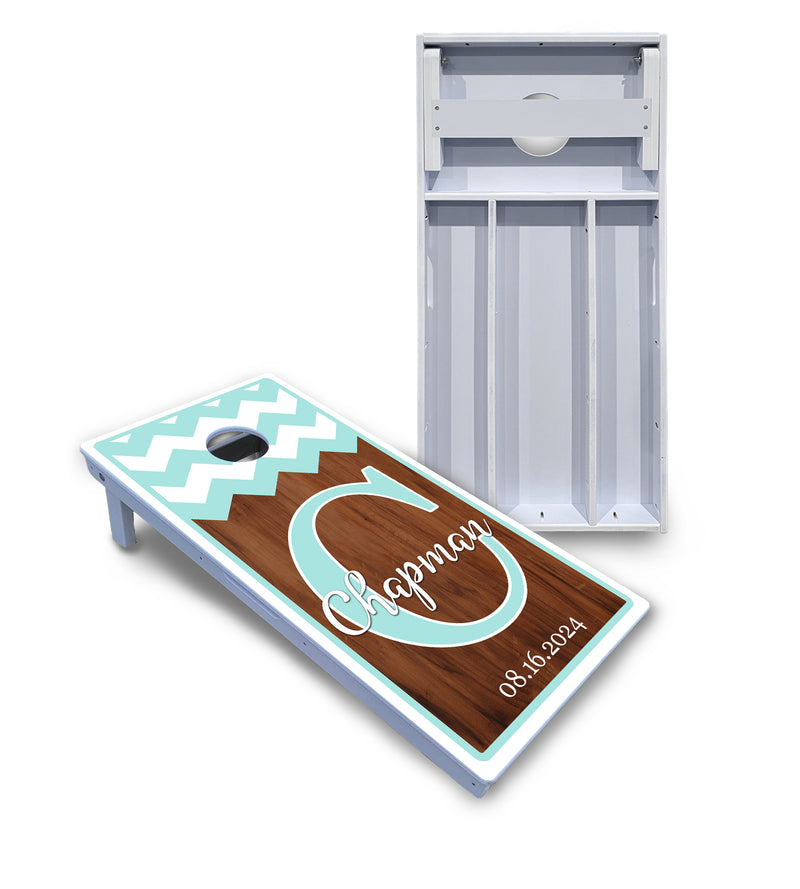 Waterproof - Mint Chevron - All Weather Boards "Outdoor Solution" 18mm(3/4")Direct UV Printed - Regulation 2' by 4' Cornhole Boards (Set of 2 Boards) Double Thick Legs, with Leg Brace & Dual Support Braces!