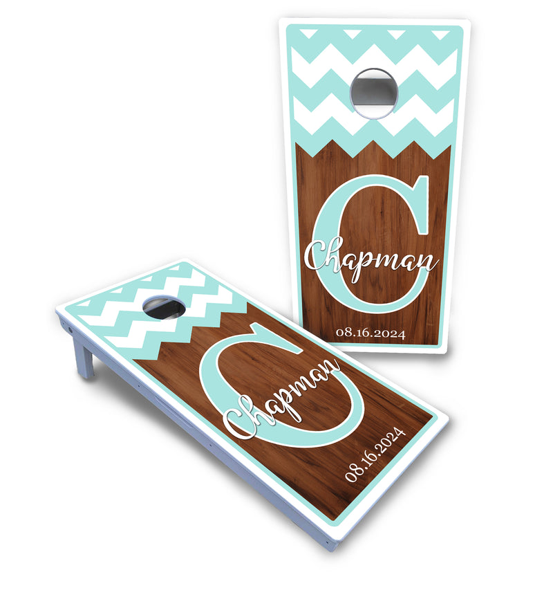 Waterproof - Mint Chevron - All Weather Boards "Outdoor Solution" 18mm(3/4")Direct UV Printed - Regulation 2' by 4' Cornhole Boards (Set of 2 Boards) Double Thick Legs, with Leg Brace & Dual Support Braces!