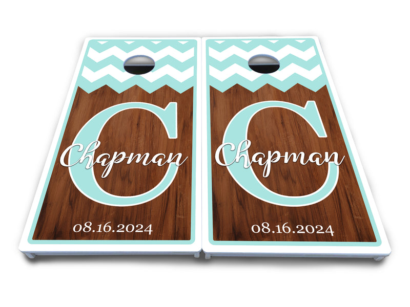 Waterproof - Mint Chevron - All Weather Boards "Outdoor Solution" 18mm(3/4")Direct UV Printed - Regulation 2' by 4' Cornhole Boards (Set of 2 Boards) Double Thick Legs, with Leg Brace & Dual Support Braces!