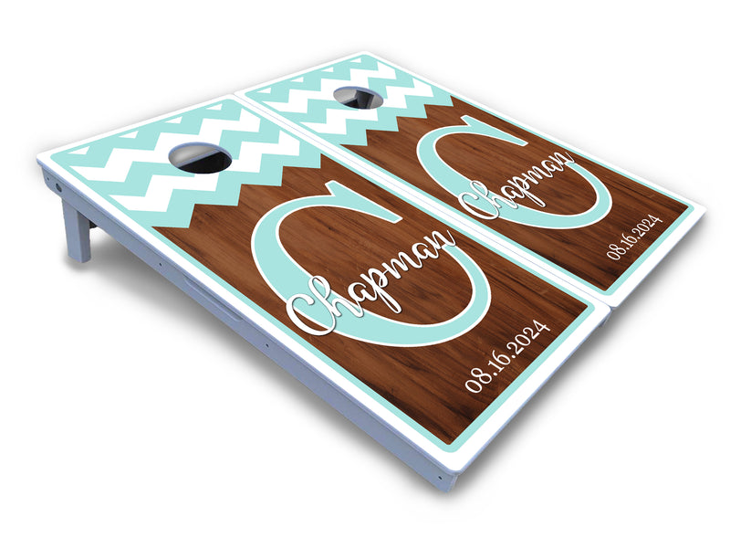 Waterproof - Mint Chevron - All Weather Boards "Outdoor Solution" 18mm(3/4")Direct UV Printed - Regulation 2' by 4' Cornhole Boards (Set of 2 Boards) Double Thick Legs, with Leg Brace & Dual Support Braces!