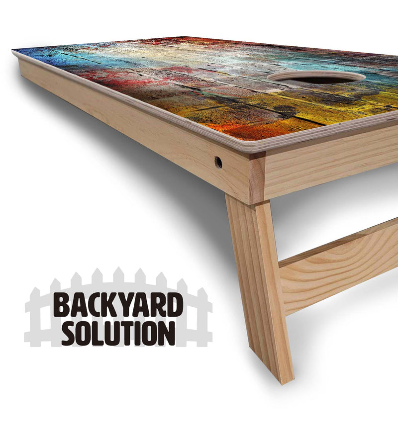 Backyard Solution Boards - Colorful Brick - Regulation 2'x4' Boards - 15mm Baltic Birch Tops - Solid Wood Frames + Folding Legs w/Brace + (1) Support Brace + UV Direct Print + UV Clear Coat