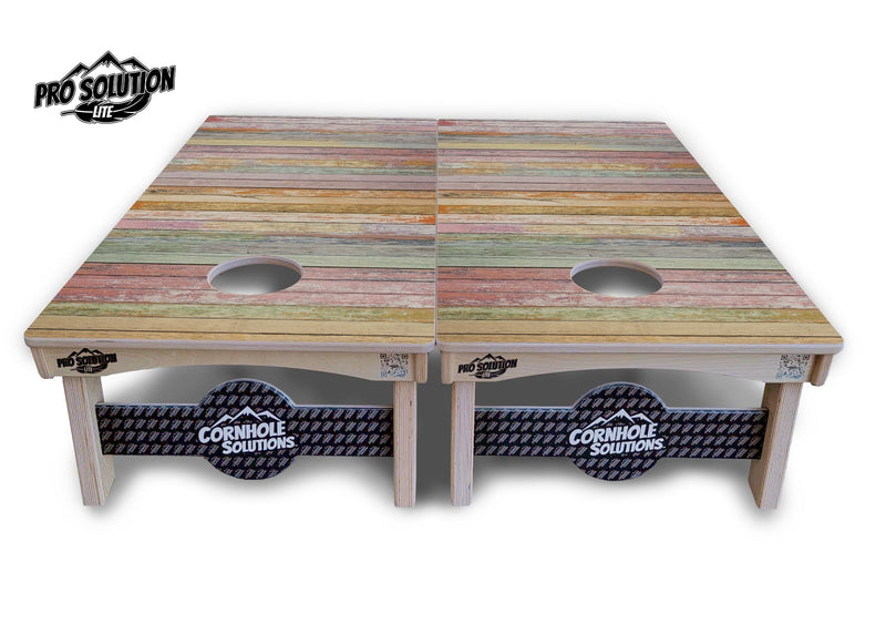 Pro Solution Elite - Colorful Horizontal Planks - Professional Tournament Cornhole Boards 3/4" Baltic Birch - Zero Bounce Zero Movement Vertical Interlocking Braces for Extra Weight & Stability +Double Thick Legs +Airmail Blocker