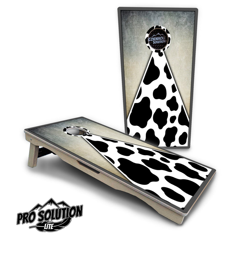 Pro Solution Lite - Cow Print Triangle - Professional Tournament Cornhole Boards 3/4" Baltic Birch - Zero Bounce Zero Movement Vertical Interlocking Braces for Extra Weight & Stability +Double Thick Legs +Airmail Blocker