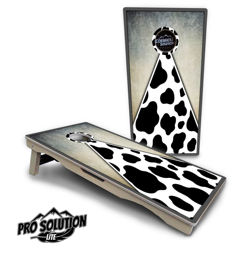 Pro Solution Elite - Cow Print Triangle - Professional Tournament Cornhole Boards 3/4" Baltic Birch - Zero Bounce Zero Movement Vertical Interlocking Braces for Extra Weight & Stability +Double Thick Legs +Airmail Blocker