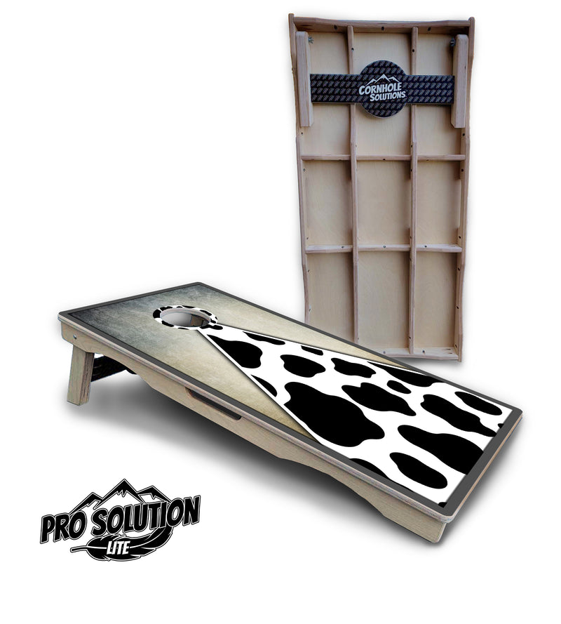 Pro Solution Lite - Cow Print Triangle - Professional Tournament Cornhole Boards 3/4" Baltic Birch - Zero Bounce Zero Movement Vertical Interlocking Braces for Extra Weight & Stability +Double Thick Legs +Airmail Blocker