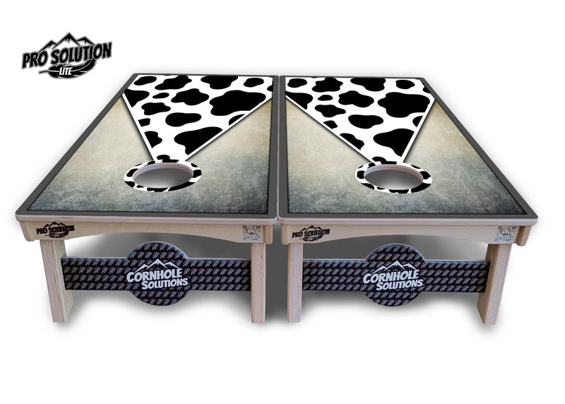 Pro Solution Elite - Cow Print Triangle - Professional Tournament Cornhole Boards 3/4" Baltic Birch - Zero Bounce Zero Movement Vertical Interlocking Braces for Extra Weight & Stability +Double Thick Legs +Airmail Blocker