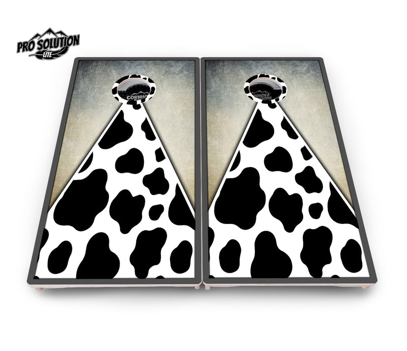 Pro Solution Lite - Cow Print Triangle - Professional Tournament Cornhole Boards 3/4" Baltic Birch - Zero Bounce Zero Movement Vertical Interlocking Braces for Extra Weight & Stability +Double Thick Legs +Airmail Blocker