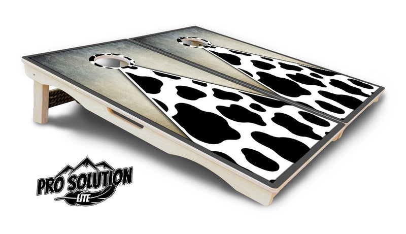 Pro Solution Elite - Cow Print Triangle - Professional Tournament Cornhole Boards 3/4" Baltic Birch - Zero Bounce Zero Movement Vertical Interlocking Braces for Extra Weight & Stability +Double Thick Legs +Airmail Blocker