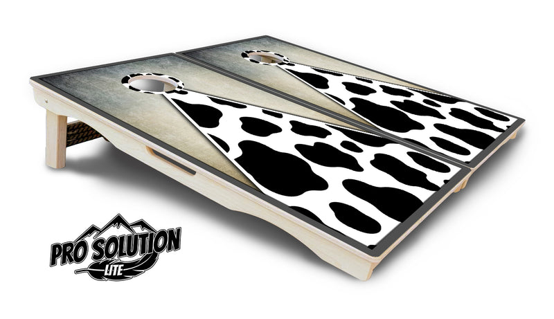 Pro Solution Lite - Cow Print Triangle - Professional Tournament Cornhole Boards 3/4" Baltic Birch - Zero Bounce Zero Movement Vertical Interlocking Braces for Extra Weight & Stability +Double Thick Legs +Airmail Blocker