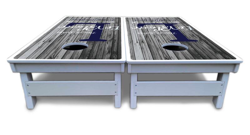 Waterproof - Grey Slat Wood Design - All Weather Boards "Outdoor Solution" 18mm(3/4")Direct UV Printed - Regulation 2' by 4' Cornhole Boards (Set of 2 Boards) Double Thick Legs, with Leg Brace & Dual Support Braces!