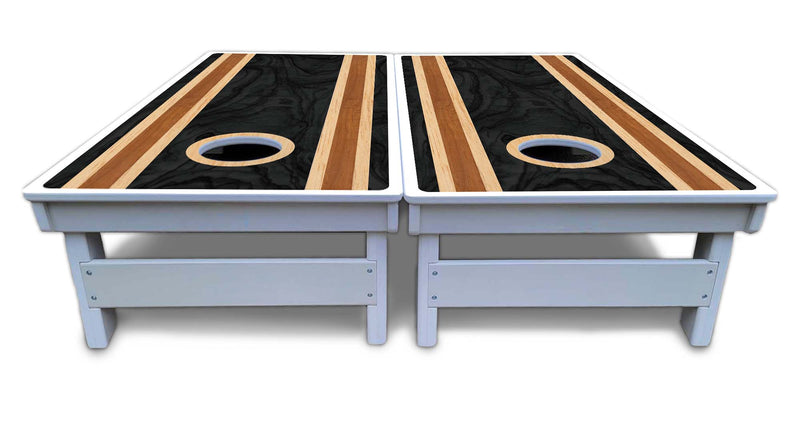 Waterproof - Dark Wood Design - All Weather Boards "Outdoor Solution" 18mm(3/4")Direct UV Printed - Regulation 2' by 4' Cornhole Boards (Set of 2 Boards) Double Thick Legs, with Leg Brace & Dual Support Braces!