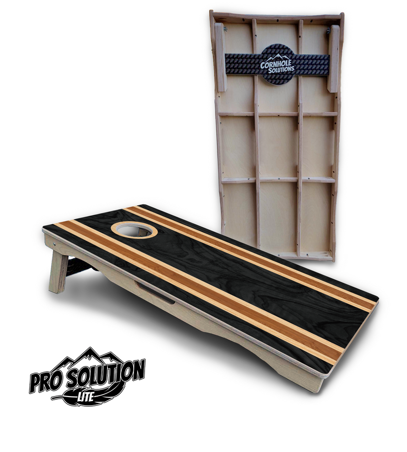 Pro Solution Lite - Dark Wood Stripes - Professional Tournament Cornhole Boards 3/4" Baltic Birch - Zero Bounce Zero Movement Vertical Interlocking Braces for Extra Weight & Stability +Double Thick Legs +Airmail Blocker