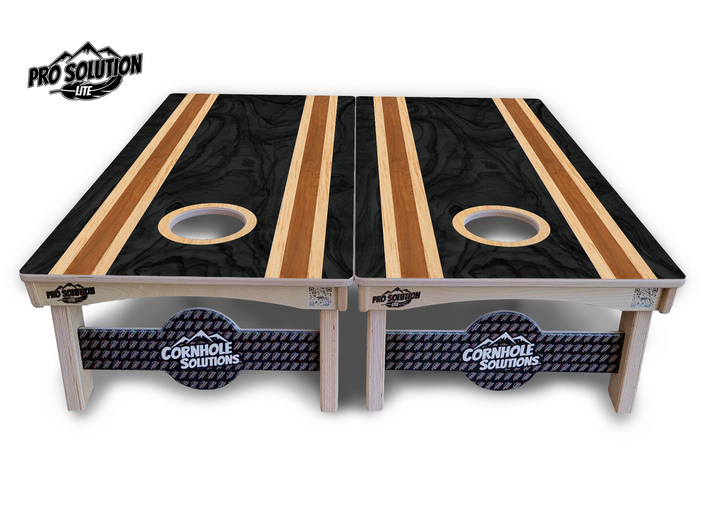 Dark Wood Stripes Cornhole Boards - Pro Solution Lite Series