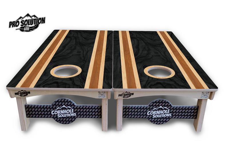 Pro Solution Lite - Dark Wood Stripes - Professional Tournament Cornhole Boards 3/4" Baltic Birch - Zero Bounce Zero Movement Vertical Interlocking Braces for Extra Weight & Stability +Double Thick Legs +Airmail Blocker