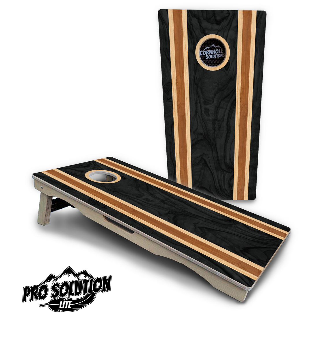 Dark Wood Stripes Cornhole Boards - Pro Solution Lite Series