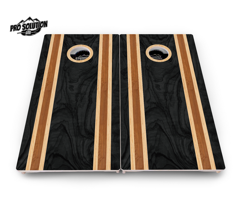 Pro Solution Lite - Dark Wood Stripes - Professional Tournament Cornhole Boards 3/4" Baltic Birch - Zero Bounce Zero Movement Vertical Interlocking Braces for Extra Weight & Stability +Double Thick Legs +Airmail Blocker