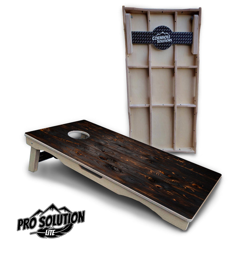 Pro Solution Elite - Dark Burnt Wood - Professional Tournament Cornhole Boards 3/4" Baltic Birch - Zero Bounce Zero Movement Vertical Interlocking Braces for Extra Weight & Stability +Double Thick Legs +Airmail Blocker