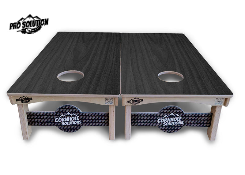 Pro Solution Lite - Dark Grey Wood - Professional Tournament Cornhole Boards 3/4" Baltic Birch - Zero Bounce Zero Movement Vertical Interlocking Braces for Extra Weight & Stability +Double Thick Legs +Airmail Blocker