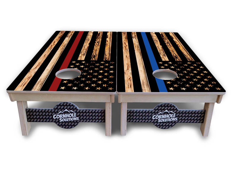 Tournament Boards - Thin Red/Blue Line Flag Design - Professional Tournament 2'x4' Regulation Cornhole Set - 3/4″ Baltic Birch - UV Direct Print + UV Clear Coat
