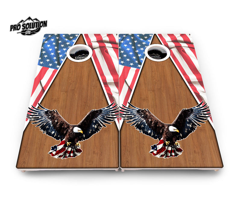 Pro Solution Elite - Eagle Triangle Design Options - Professional Tournament Cornhole Boards 3/4" Baltic Birch - Zero Bounce Zero Movement Vertical Interlocking Braces for Extra Weight & Stability +Double Thick Legs +Airmail Blocker