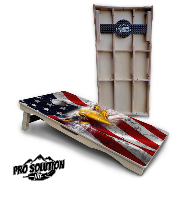 Pro Solution Lite - Electric Eagle - Professional Tournament Cornhole Boards 3/4" Baltic Birch - Zero Bounce Zero Movement Vertical Interlocking Braces for Extra Weight & Stability +Double Thick Legs +Airmail Blocker