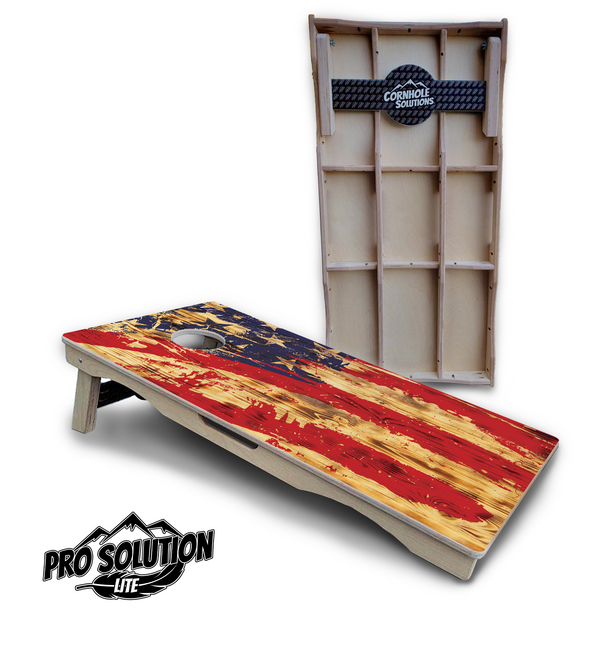 Pro Solution Lite - Faded Brush Flag - Professional Tournament Cornhole Boards 3/4" Baltic Birch - Zero Bounce Zero Movement Vertical Interlocking Braces for Extra Weight & Stability +Double Thick Legs +Airmail Blocker