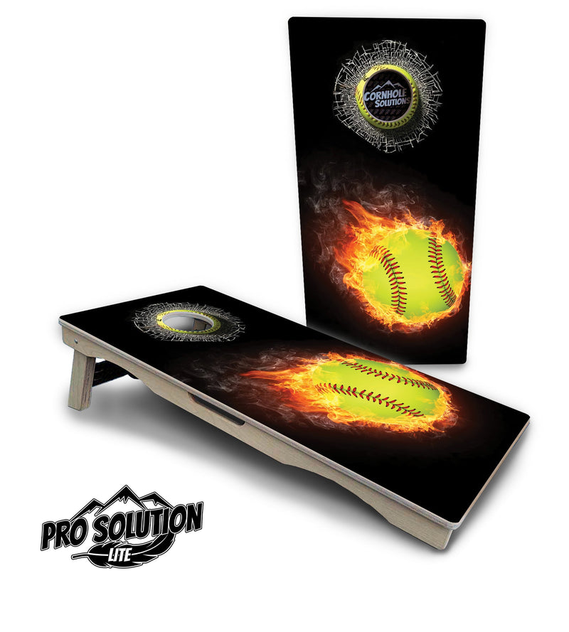 Pro Solution Elite - Fire Softball - Professional Tournament Cornhole Boards 3/4" Baltic Birch - Zero Bounce Zero Movement Vertical Interlocking Braces for Extra Weight & Stability +Double Thick Legs +Airmail Blocker