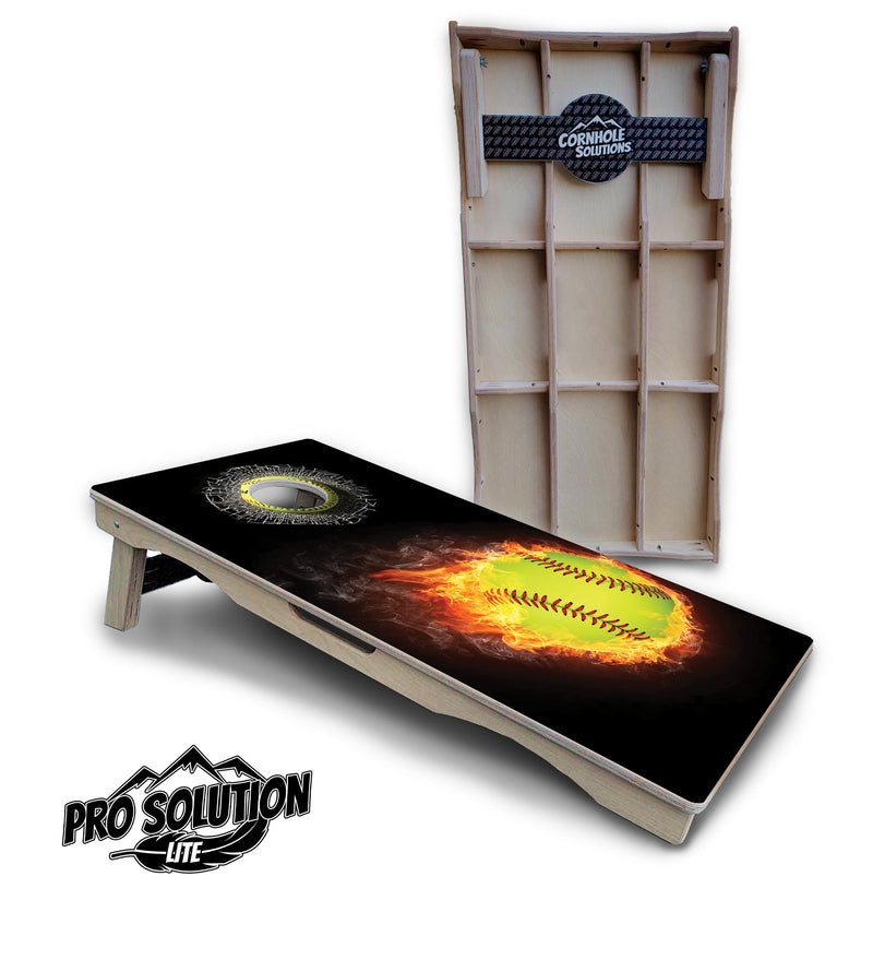 Pro Solution Elite - Fire Softball - Professional Tournament Cornhole Boards 3/4" Baltic Birch - Zero Bounce Zero Movement Vertical Interlocking Braces for Extra Weight & Stability +Double Thick Legs +Airmail Blocker