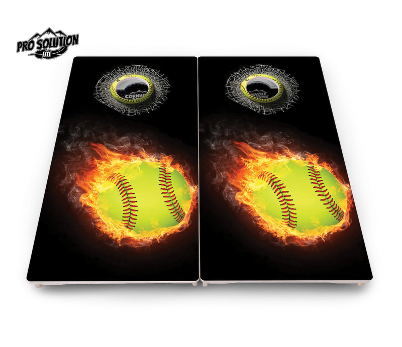 Pro Solution Elite - Fire Softball - Professional Tournament Cornhole Boards 3/4" Baltic Birch - Zero Bounce Zero Movement Vertical Interlocking Braces for Extra Weight & Stability +Double Thick Legs +Airmail Blocker