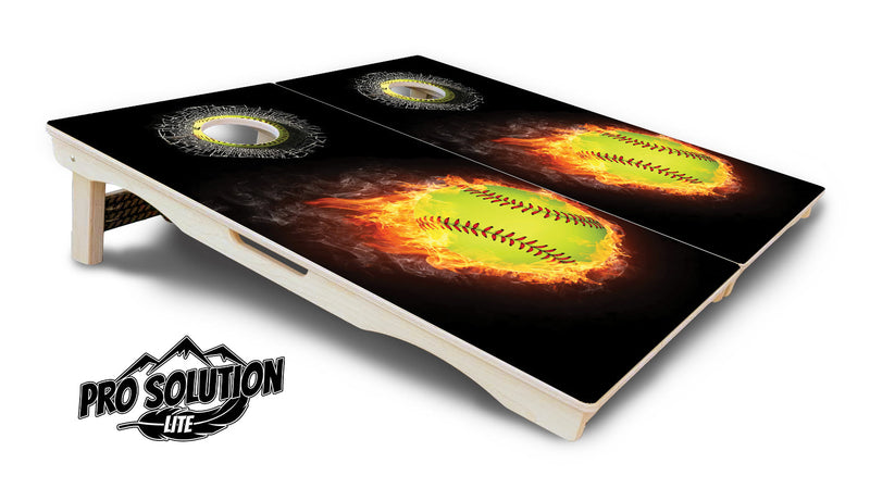 Pro Solution Elite - Fire Softball - Professional Tournament Cornhole Boards 3/4" Baltic Birch - Zero Bounce Zero Movement Vertical Interlocking Braces for Extra Weight & Stability +Double Thick Legs +Airmail Blocker