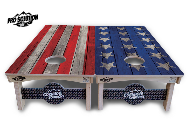 Pro Solution Lite - Large Stars & Stripes Design Options - Professional Tournament Cornhole Boards 3/4" Baltic Birch - Zero Bounce Zero Movement Vertical Interlocking Braces for Extra Weight & Stability +Double Thick Legs +Airmail Blocker