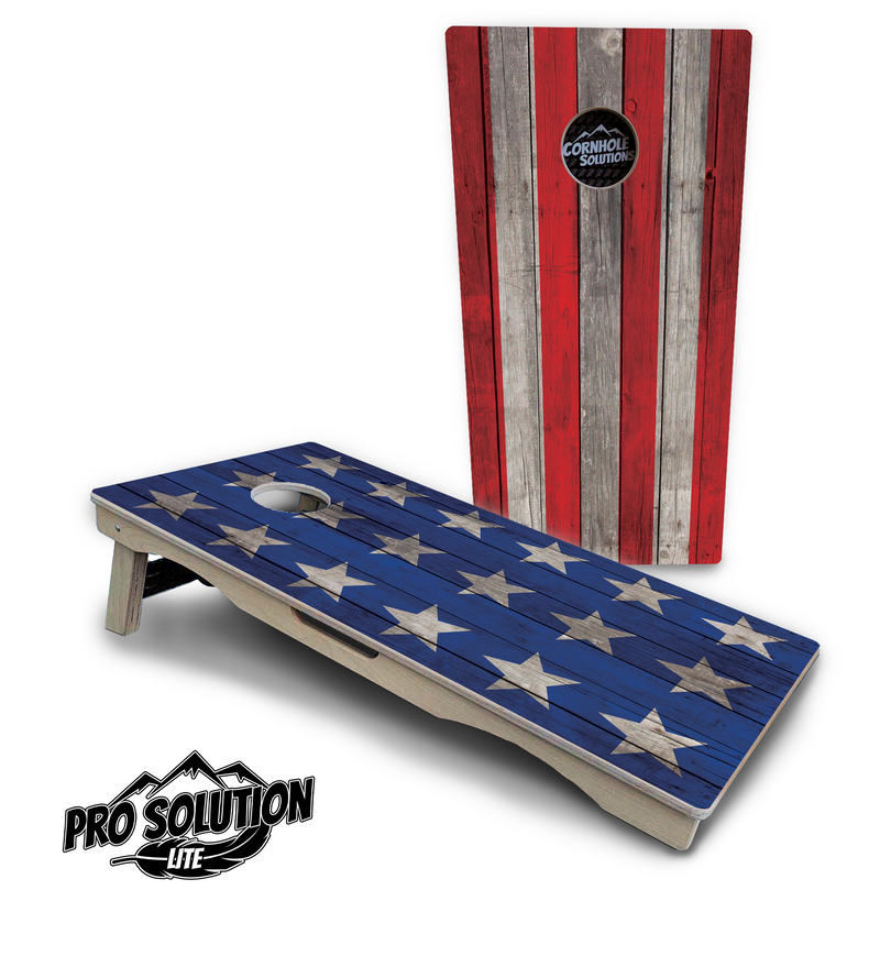 Pro Solution Lite - Large Stars & Stripes Design Options - Professional Tournament Cornhole Boards 3/4" Baltic Birch - Zero Bounce Zero Movement Vertical Interlocking Braces for Extra Weight & Stability +Double Thick Legs +Airmail Blocker