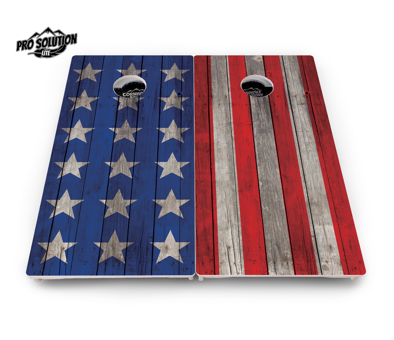 Pro Solution Lite - Large Stars & Stripes Design Options - Professional Tournament Cornhole Boards 3/4" Baltic Birch - Zero Bounce Zero Movement Vertical Interlocking Braces for Extra Weight & Stability +Double Thick Legs +Airmail Blocker